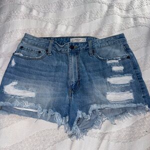 Abercrombie & Fitch Blue Jean Shorts Distressed High-Waisted